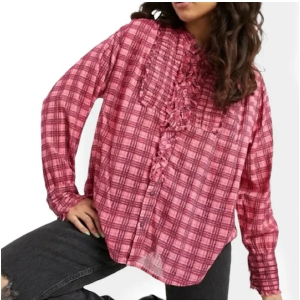 Free People Plaid Miles Tuxedo Shirt